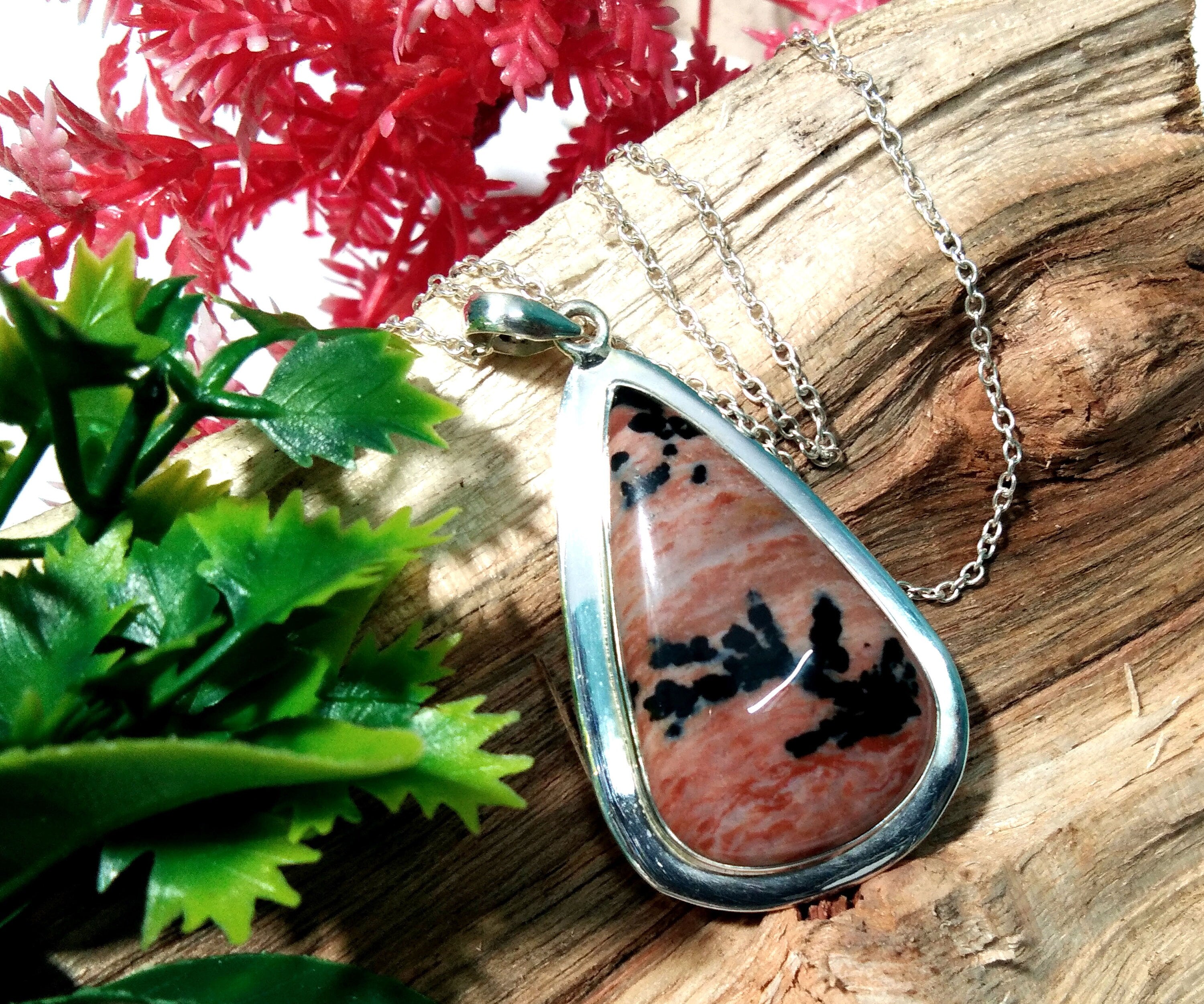 Natural Honey Dendrite Opal Stone Pendant Chain Necklace, 925 Sterling Silver Pendant Designer, Honey Dendrite Stone Pendant Gift For Her